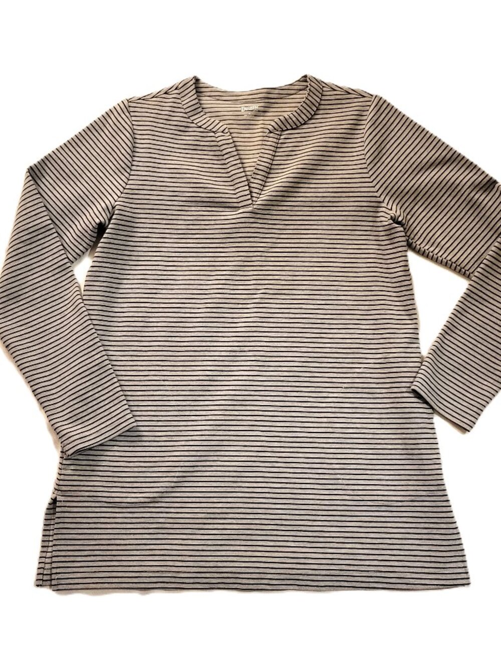 Duluth Trading Co Womens M Striped Tunic Top Split Neck Long Sleeve Pockets